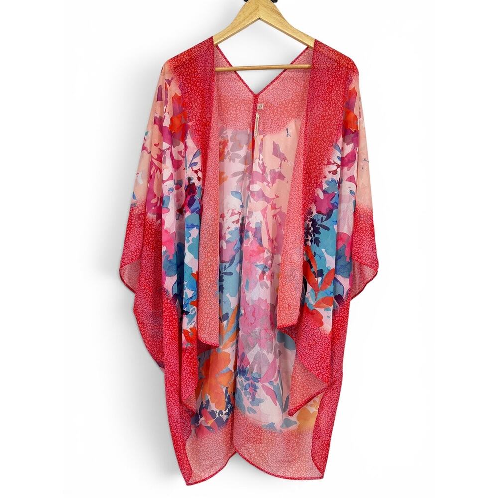 Soft Surroundings Floral‎ Kimono Cardigan Pink Women's L/XL Beach Cover-up